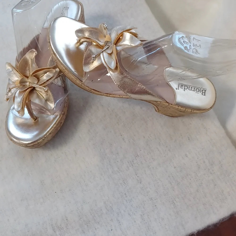 Gold Wedge Sandals - Picture 2 of 7